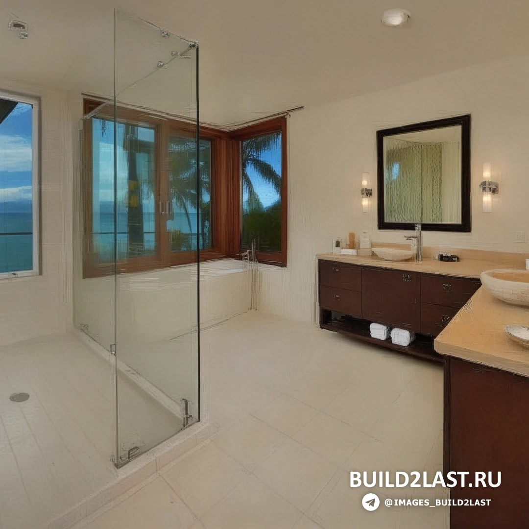 Бассейн с лежаками и видом на океан, окружённый тропическими растениями