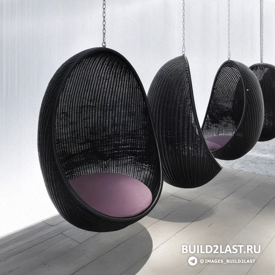 Черное подвесное кресло из плетеной мебели, стильный акцент для любого интерьера