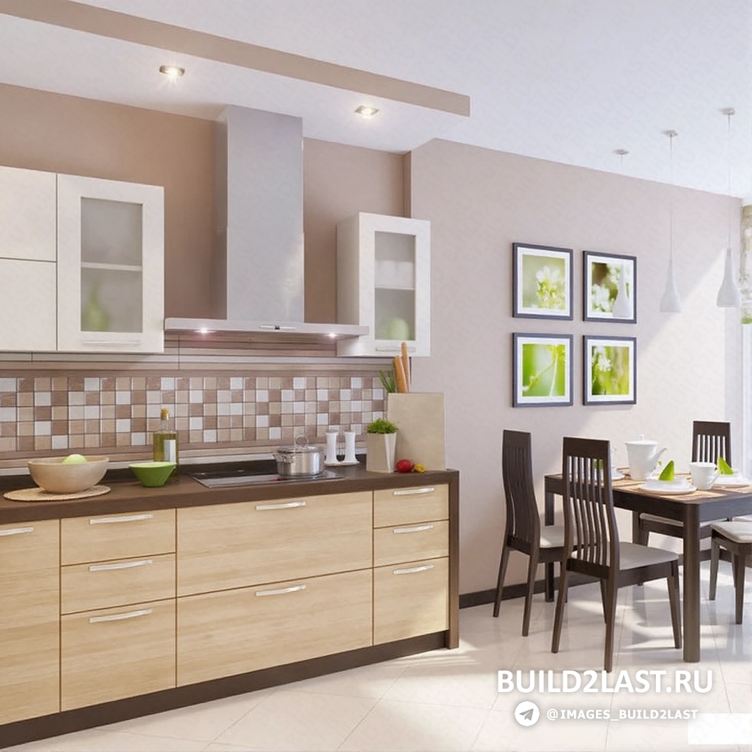 Чистый и минималистичный интерьер кухни с экологически чистыми материалами и растениями для создания ощущения свежести