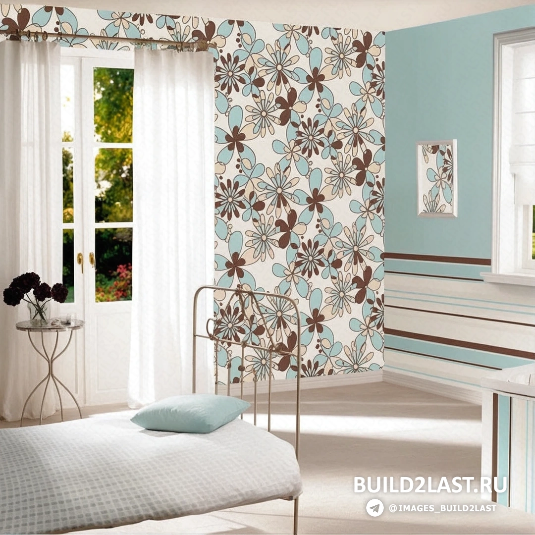 Цветочный графический орнамент в белых и розовых тонах для интерьера в стиле кантри.