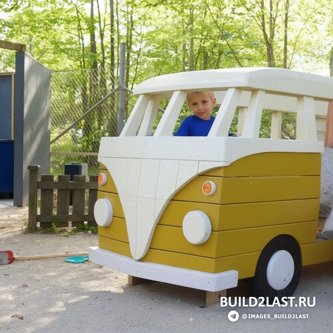 Деревянная детская игровая площадка с желтыми и коричневыми элементами