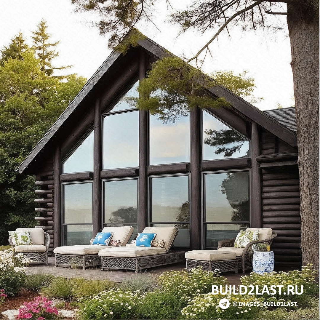 Деревянный дом в альпийском стиле с камином и просторной террасой