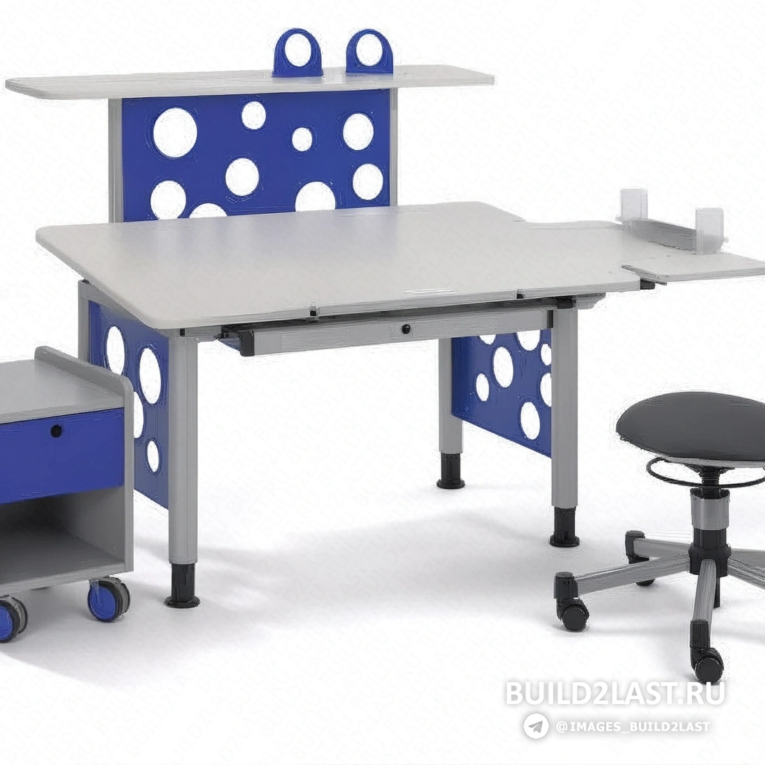 Детская комната в конструктивистском стиле с оранжевыми и синими акцентами, стильной мебелью и яркими цветами