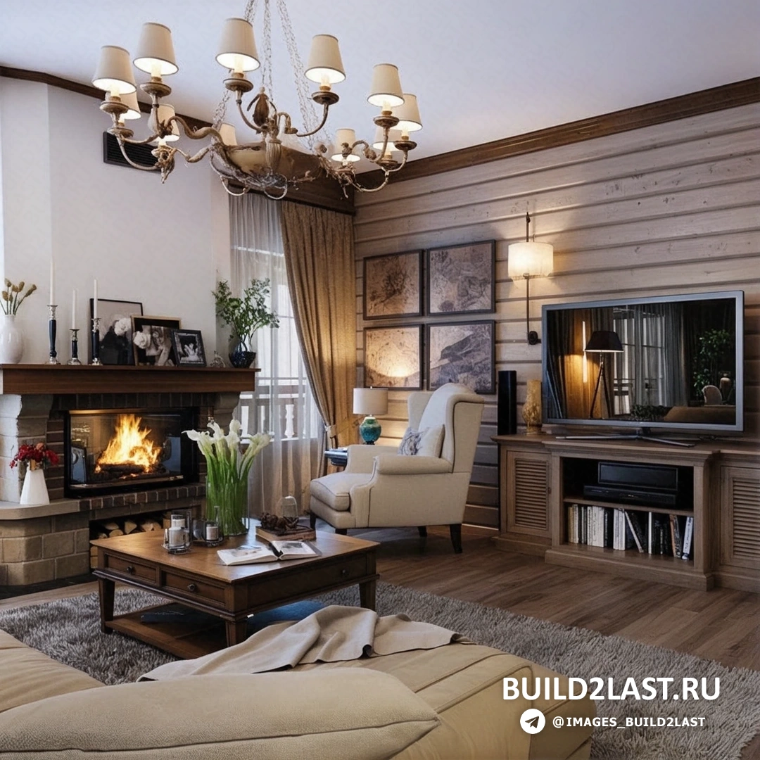 Гостиная с диваном, столом, камином и декоративными элементами в этническом стиле и рустика, с дизайнерскими люстрами.