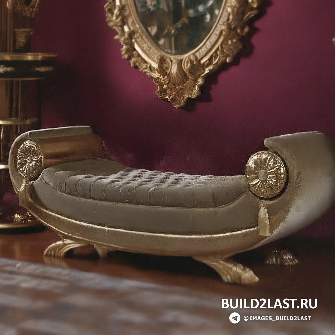 Гостиная в античном и средиземноморском стиле с оттоманкой, выполненная в коричневых и серых тонах.