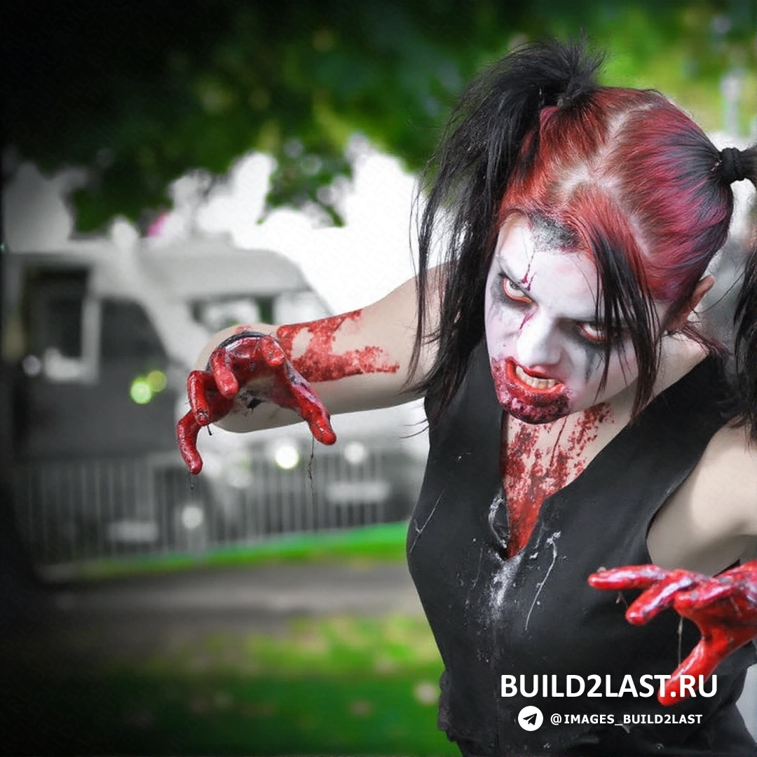 Карнавальные зомби, страшные участники в ярких костюмах, атмосферный фестиваль