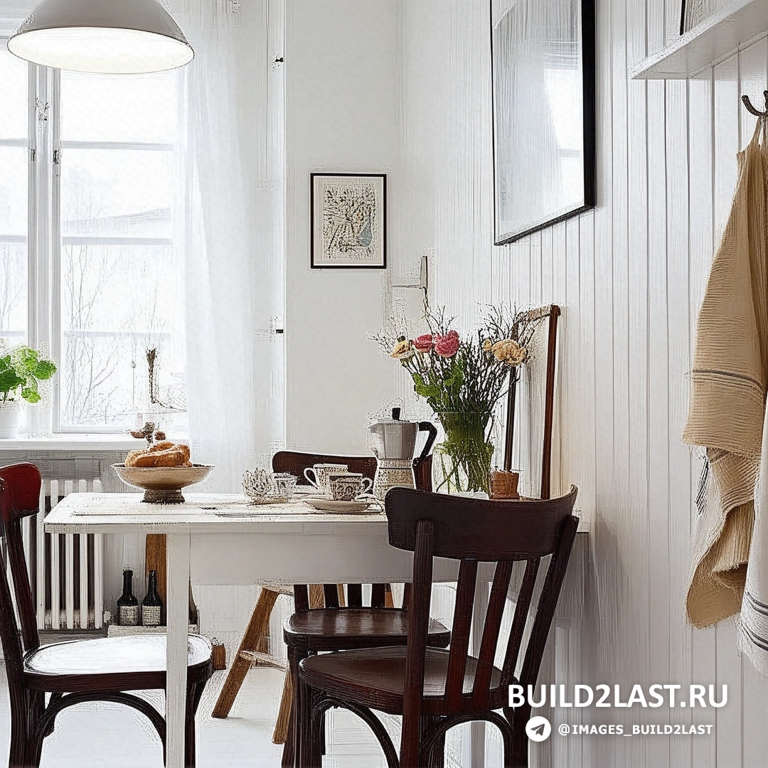 Кухня с компактными приборами, столешницей и уютной обеденной зоной