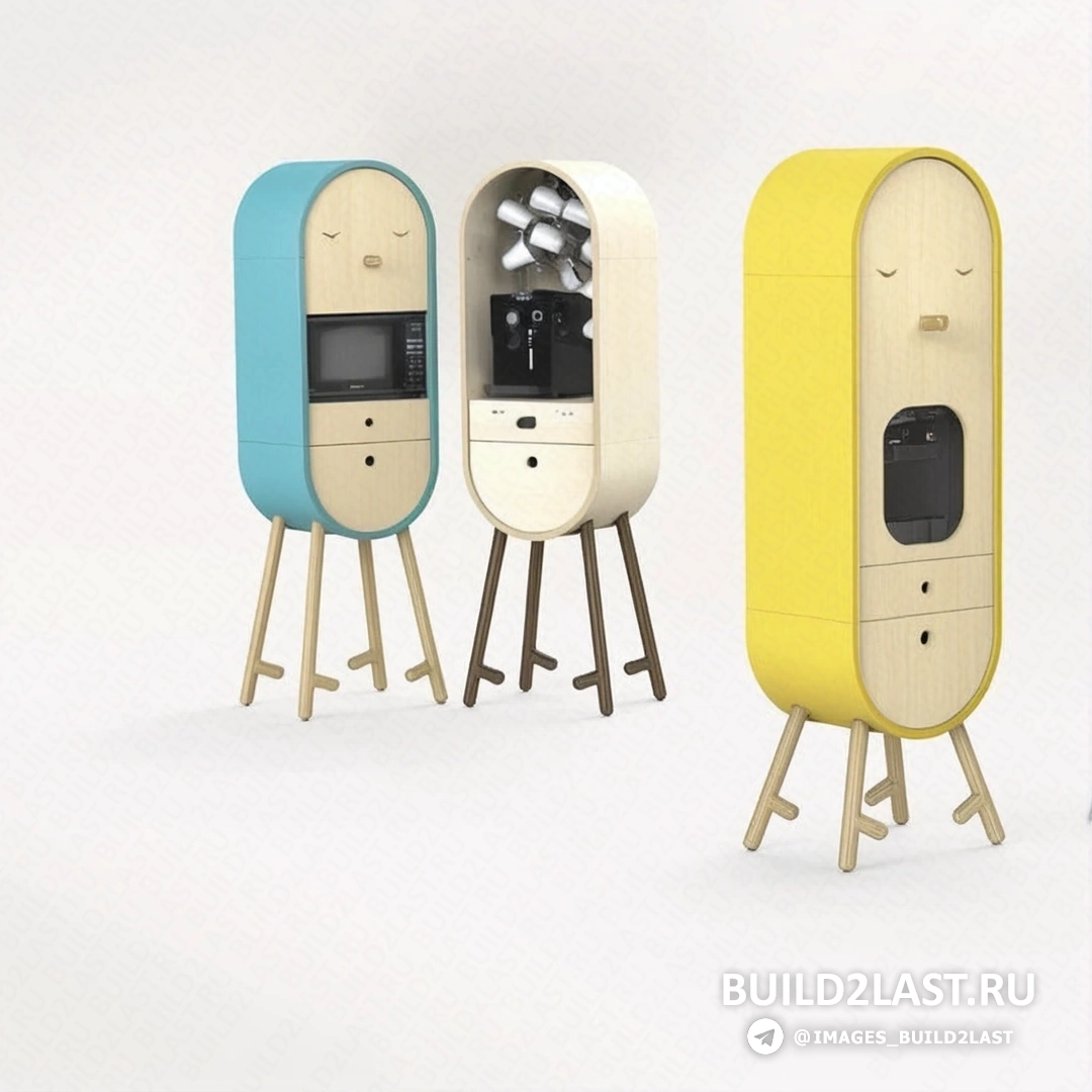 Минималистичная кухня с желтыми акцентами, светлым деревом и элементами из фанеры и ламинированной древесины