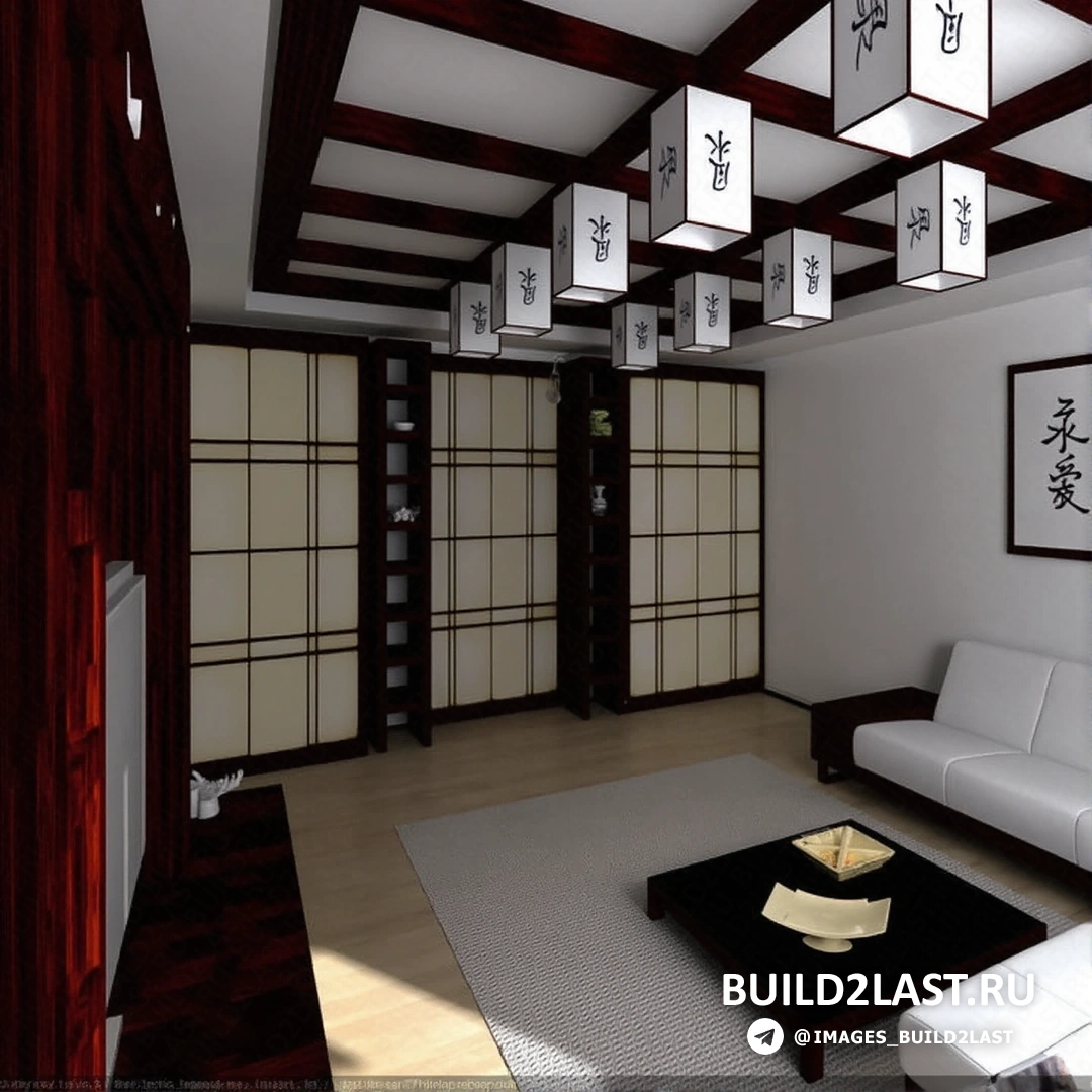 Минималистичный интерьер с растениями в японском стиле, плавные линии и светлые оттенки.