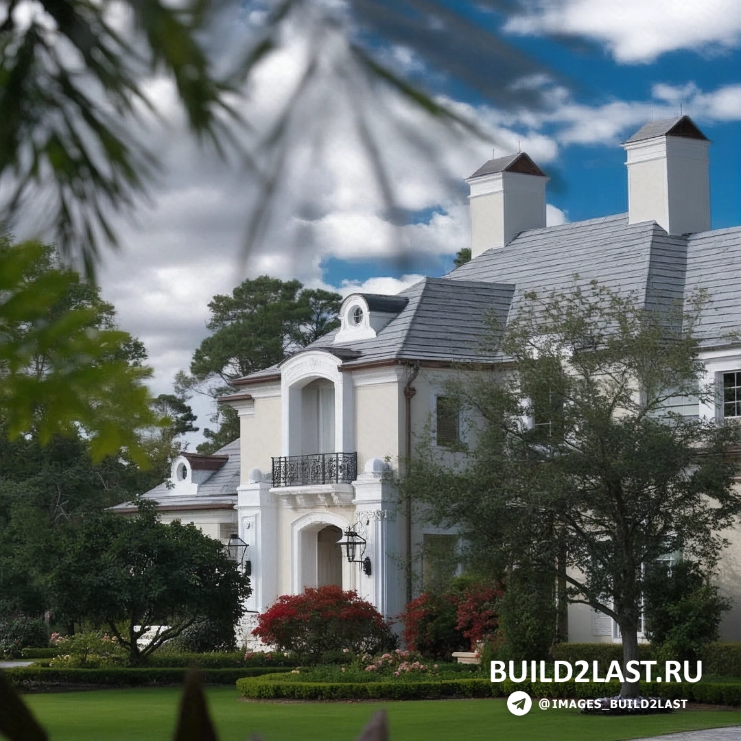 Очаровательный загородный дом с газоном и французским дизайном, покрытый гонтом