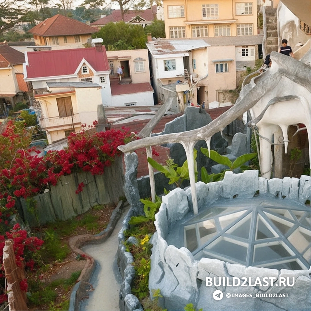 Окно в форме необычной скульптуры в гостевом доме "Crazy House"