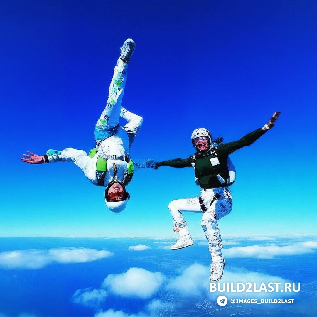 Парашютист с раскрытым парашютом на фоне яркого голубого неба