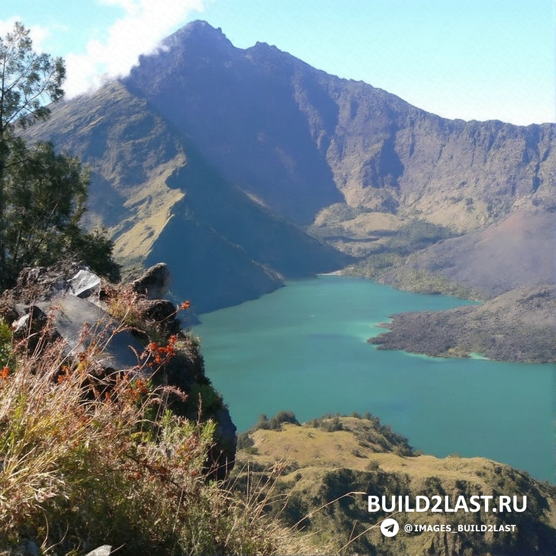 Прекрасный пляж на Ломбоке с голубым морем и пальмами, популярное место для отдыха.