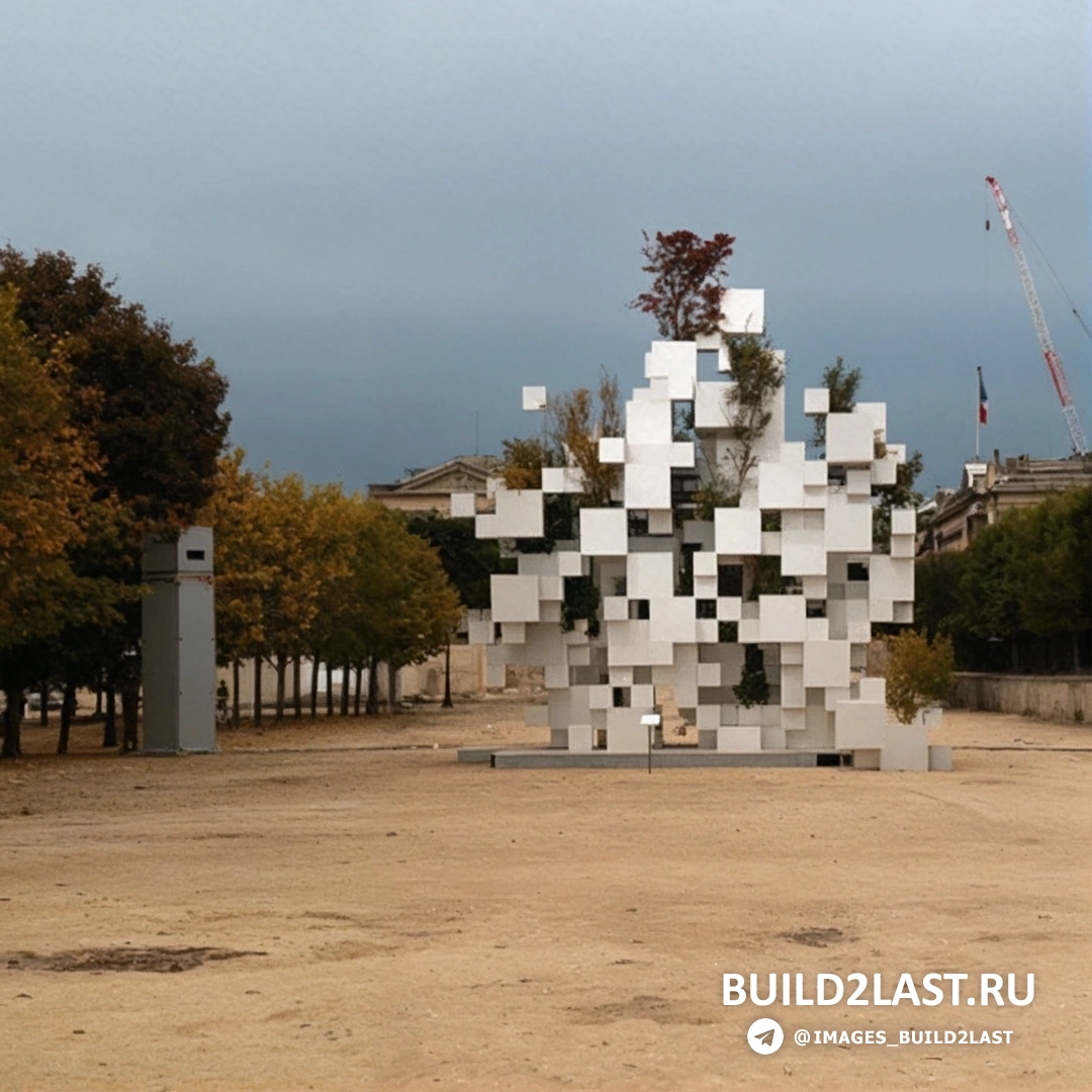 Скульптура, выполненная из квадратных блоков, создающих эффект пиксельного изображения.