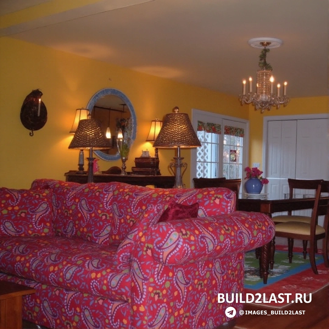 Спальня в стиле эклектика с пейсли в малиновом и морской волны оттенках, черными акцентами, декоративными подушками и римскими шторами.