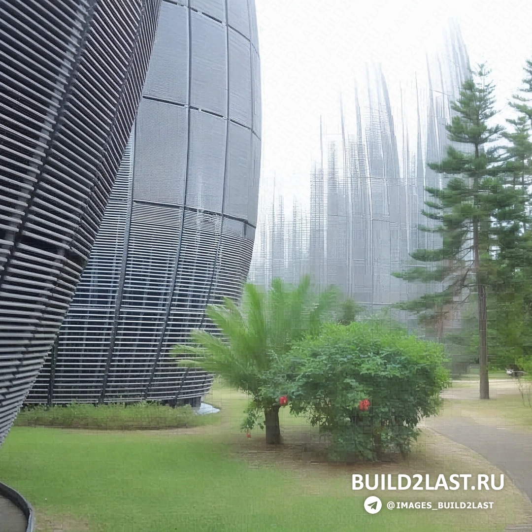 Вид на культурный центр Жан-Мари Тжибау в Нумеа, спроектированный Ренцо Пиано в стиле минимализма и хай-тека.