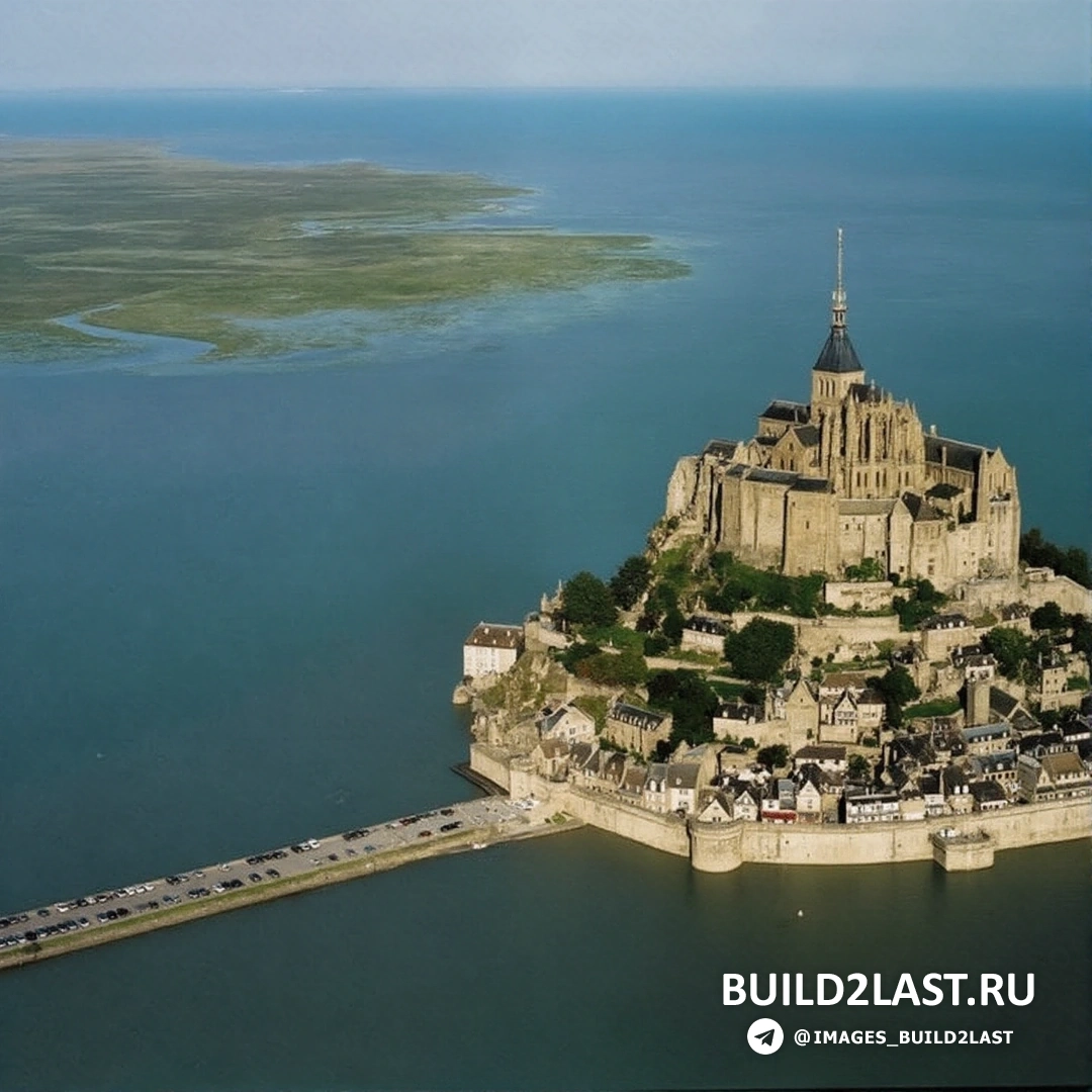 Вид на остров Мон-Сен-Мишель с его монастырем и крепостью, расположенный на морском побережье Франции